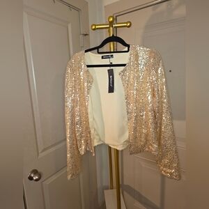 2 For $20 Allegra K Gold Sequin Blazer Large Nwt,‎ New Years Eve, Holiday Party